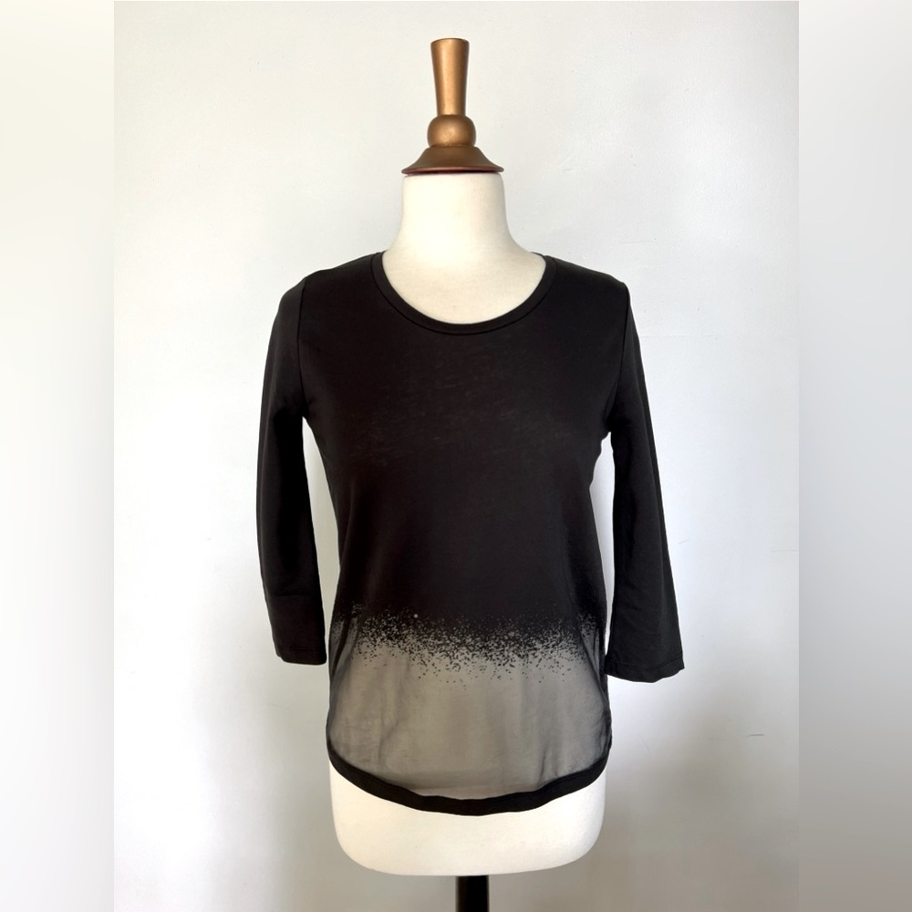 COS Women's Black 3/4 Sleeve Burnout & sheer detail Hem Top Blouse Size XS